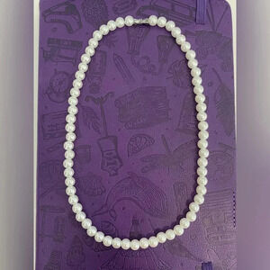 Classic Pearl Necklace With Gunmetal Grey Thread Barrel Clasp NEW